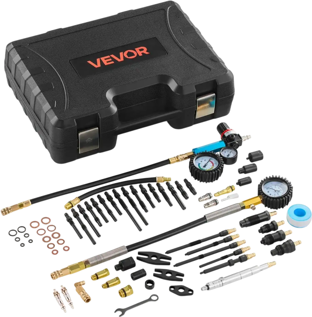 VEVOR Engine Cylinder Compression Tester Kit, 0-700 PSI Pressure Gauge & 0-100 PSI Leak Gauge, Automotive Leak Down Tester Kit with 4 Adapters, Pressure Check & Leakage Rate Test on Cars, Motorcycles