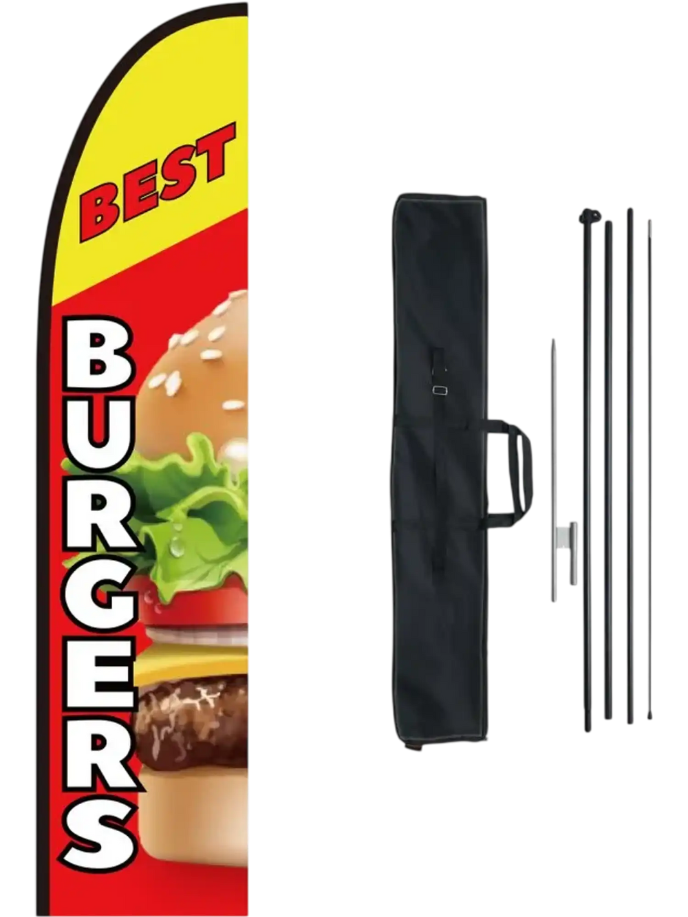 VEVOR Burger Restaurant Advertising Feather Flag with Pole Kit, Advertising Flags for Business Outside, Includes 1 Banner Flag, 1 Pole, 1 Ground Stake, Swooper Flag for Businesses 16.3 FT
