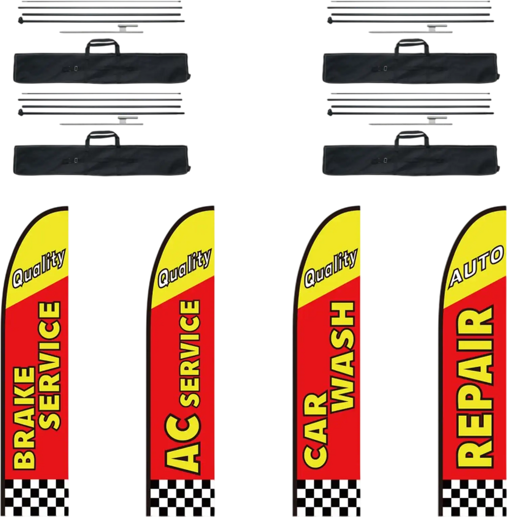VEVOR Auto Repair Advertising Feather Flag with Pole Kit, Advertising Flags for Business Outside, Includes 4 Banner Flags, 4 Poles, 4 Ground Stakes, Swooper Flags for Businesses 16.3 FT