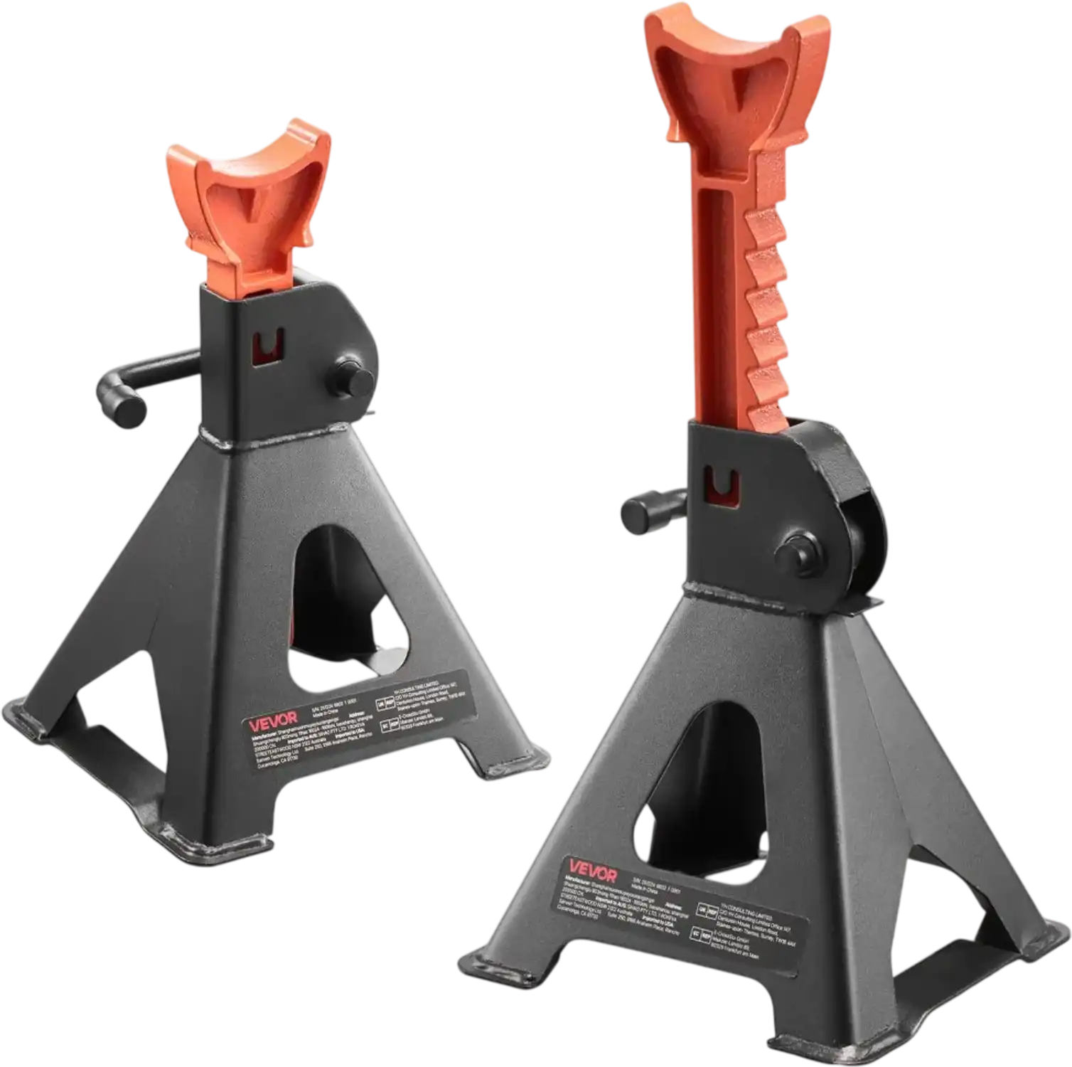 Vevor Jack Stands 3 Ton Adjustable Height Heavy Duty Steel 1 Pair Black and Orange New