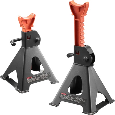 Vevor Jack Stands 3 Ton Adjustable Height Heavy Duty Steel 1 Pair Black and Orange New