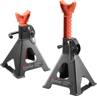 VEVOR Jack Stands, 3 Ton (6,600 lbs) Capacity, 10.8-16.3 in Adjustable Height, Heavy Duty Steel Jack Auto Stands with Double Locking, for Lifting SUV, Pickup, Car, UTV/ATV, 1 Pair, Black and Orange