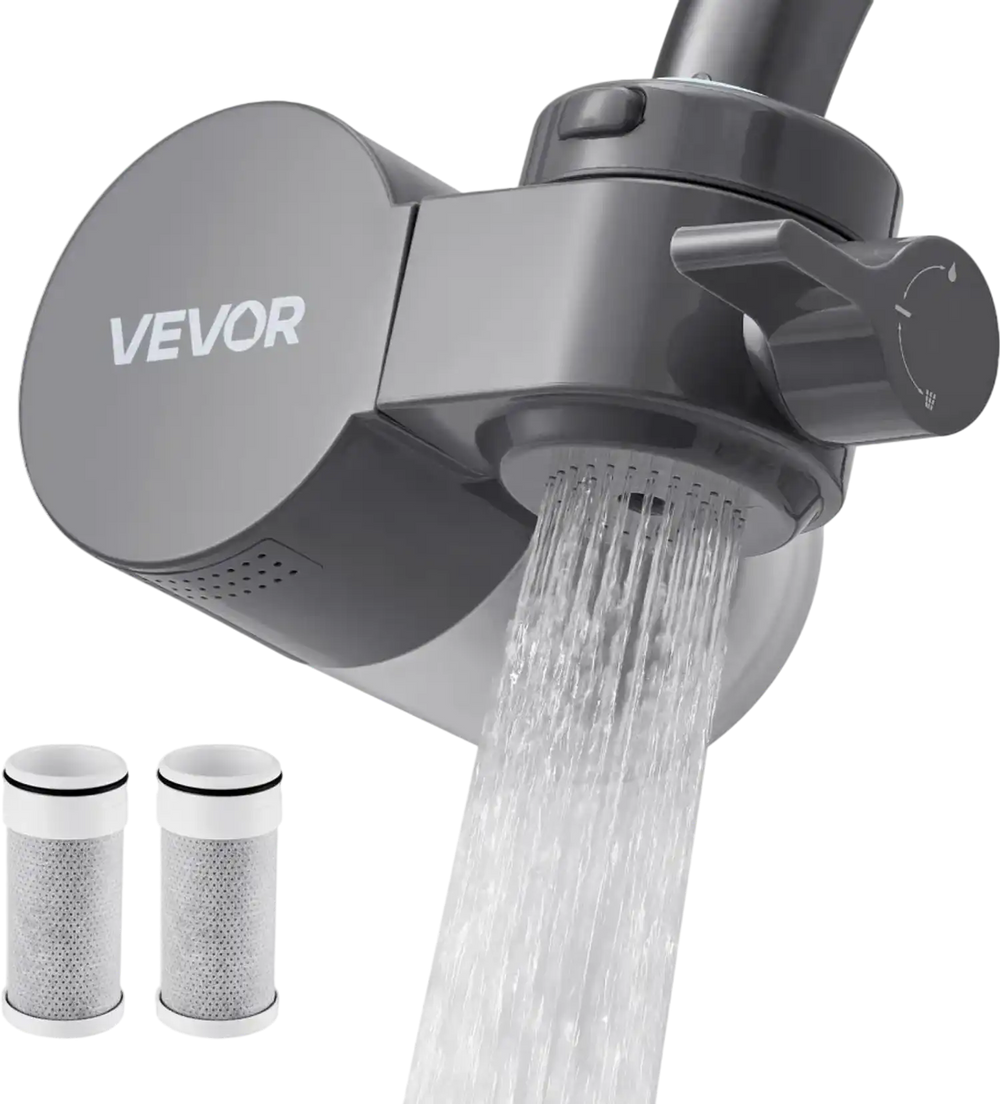 VEVOR Faucet Mount Water Filter, Horizontal Water Purifier for Sink Tap, Carbon Fiber Filter, Removes Chlorine Lead with 3 Filters, Fits Most Kitchen or Bathroom Faucets, Gray