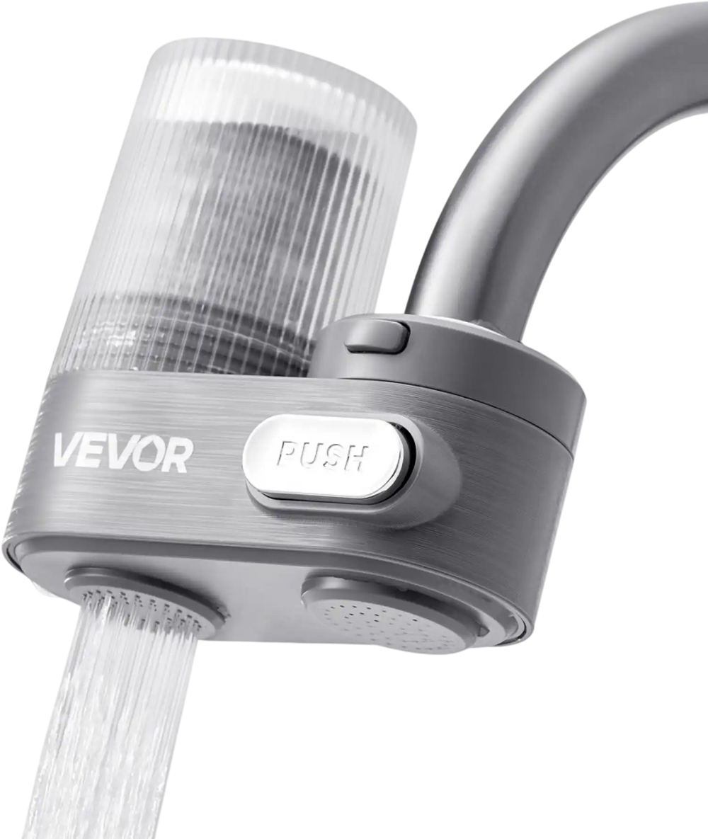 VEVOR Faucet Mount Water Filter, Vertical Water Purifier for Sink Tap, Carbon Fiber Filters, Removes Chlorine Lead with 1 Filter, Fits Most Kitchen or Bathroom Faucets, Gray