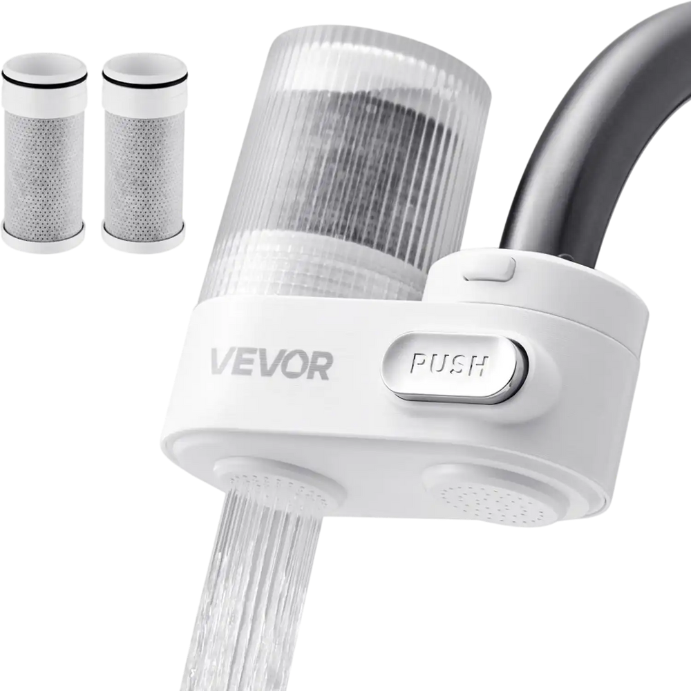 VEVOR Faucet Mount Water Filter, Vertical Water Purifier for Sink Tap, Carbon Fiber Filter, Removes Chlorine Lead with 3 Filters, Fits Most Kitchen or Bathroom Faucets, White