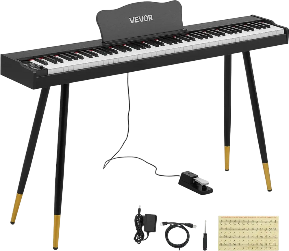 VEVOR Digital Piano 88 Keys Semi Weighted Full Size Keyboard Stand Black, for Beginners, 600 Tones, 600 Rhythms, Electric Piano, with Sustain Pedal, Speaker, Headphone Jack, USB/MIDI, Power Adapter