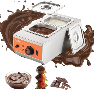 VEVOR Chocolate Tempering Machine, 9 Lbs 2 Tanks Chocolate Melting Pot with TEMP Control 86~185℉, 800W Stainless Steel Electric Commercial Food Warmer For Chocolate/Milk/Cream Melting and Heating