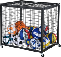 VEVOR Rolling Sports Ball Storage Cart, Basketball Cage with Double Lids, Sport Equipment Holder Organizer for Indoor Outdoor, Steel Storage Rack for Garages, Playgroup, Gym and Schools