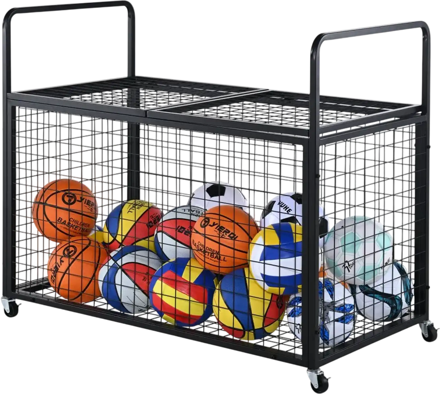 Vevor Sports Ball Storage Cart Lockable Double-Lid Rolling Organizer New