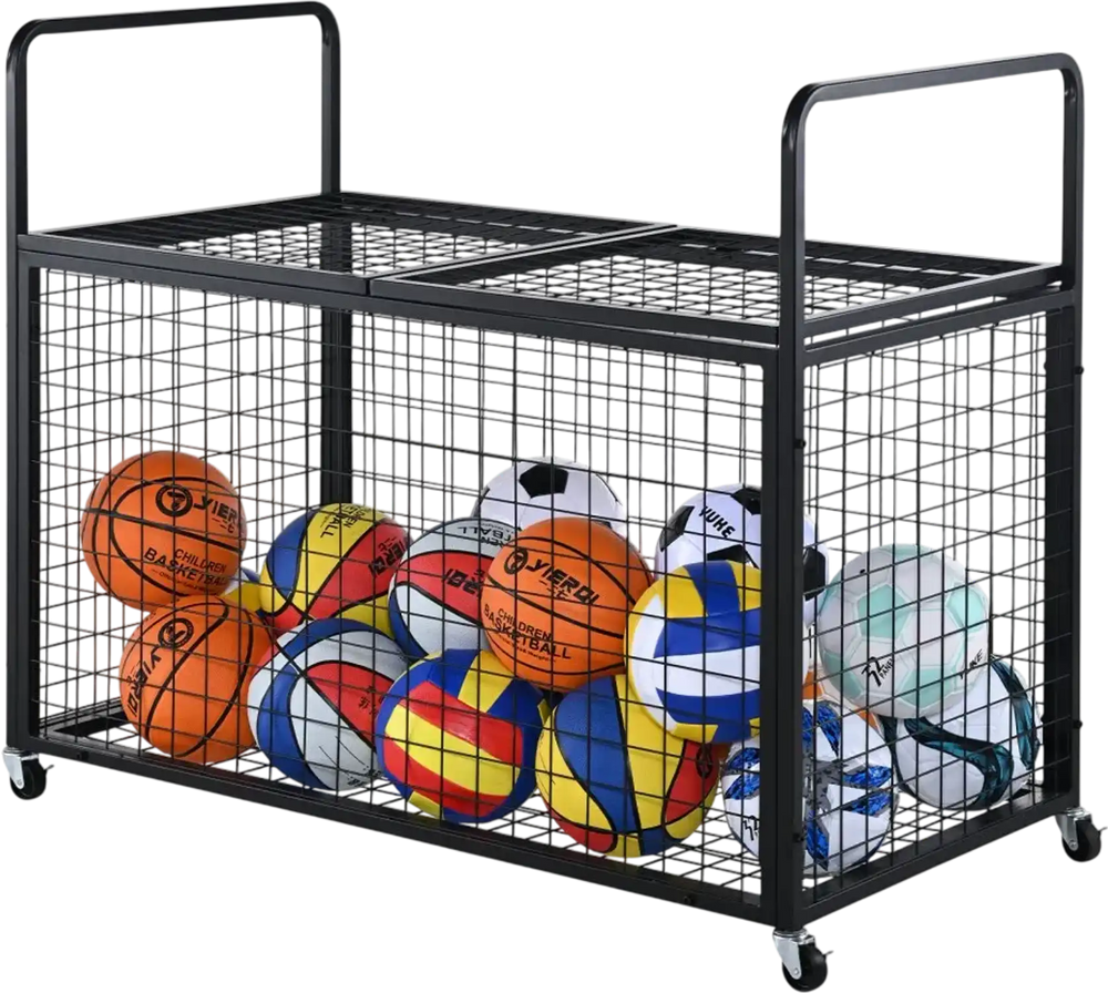 VEVOR Rolling Sports Ball Storage Cart, Lockable Basketball Cage with Double Lids, Sport Equipment Holder Organizer for Indoor Outdoor, Steel Storage Rack for Garages, Playgroup, Gym and Schools