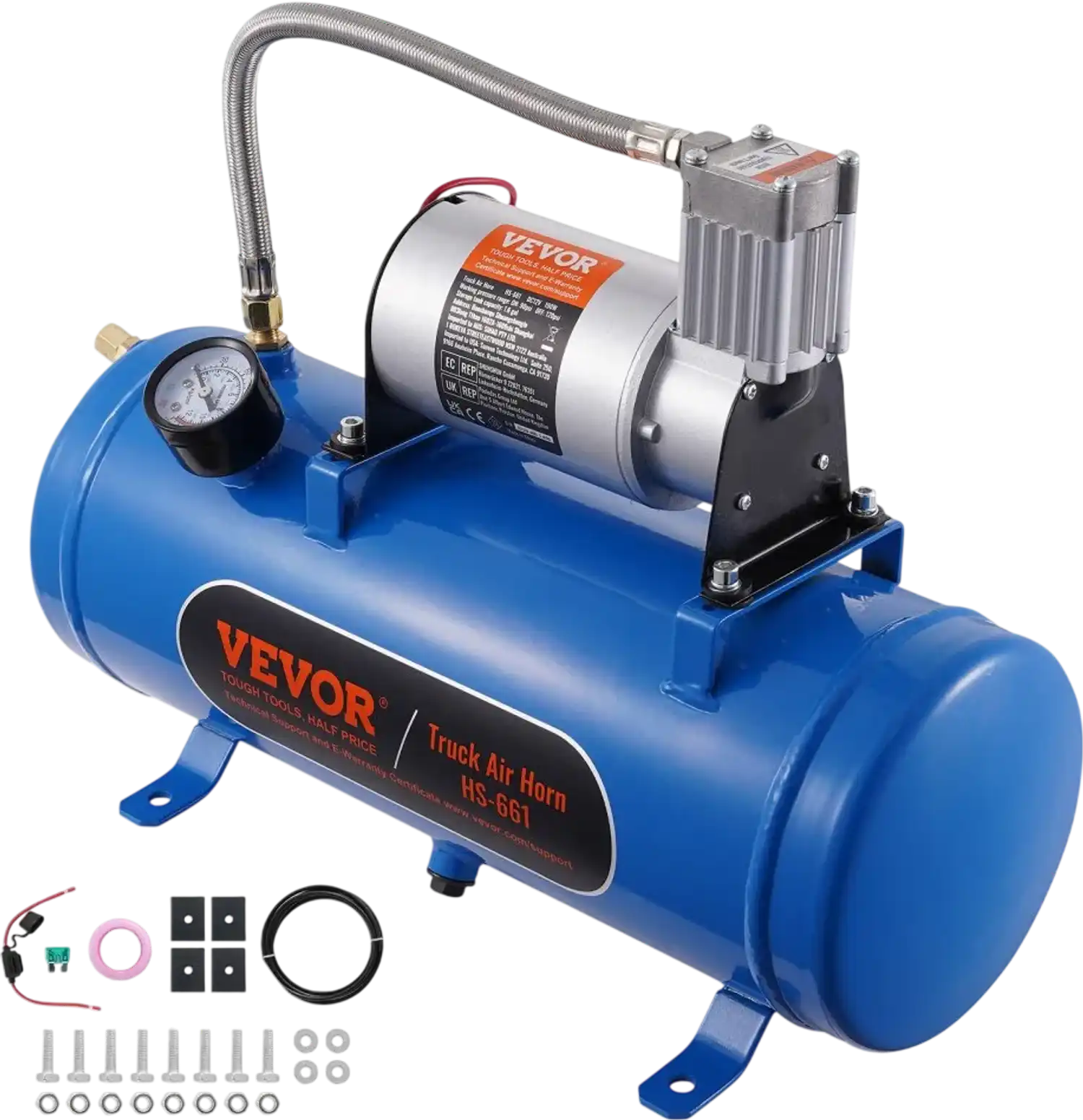 Vevor Air Compressor 12V 1.6 Gal Onboard Train Horn Tank System New