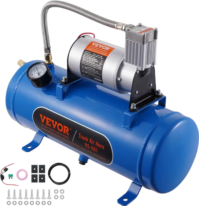 VEVOR 12V Air Compressor with Tank 1.6 Gallon/6 L, Train Horn Air Compressor, 120 psi Working Pressure Onboard Air Compressor System for Train Air Horns, Inflating Tires, Air Mattresses