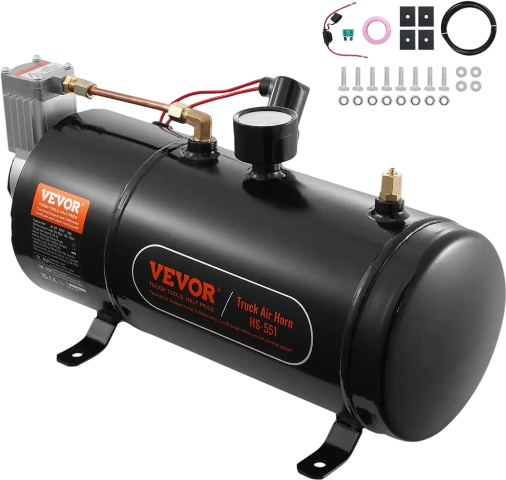 VEVOR 12V Air Compressor with Tank 0.8 Gallon/3 L, Train Horn Air Compressor, 120 psi Working Pressure Onboard Air Compressor System for Train Air Horns, Inflating Tires, Air Mattresses