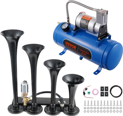 Vevor Train Horn Kit 4 Trumpet 150dB Air Horn w/ 12V Compressor & 1.6 gal Tank New