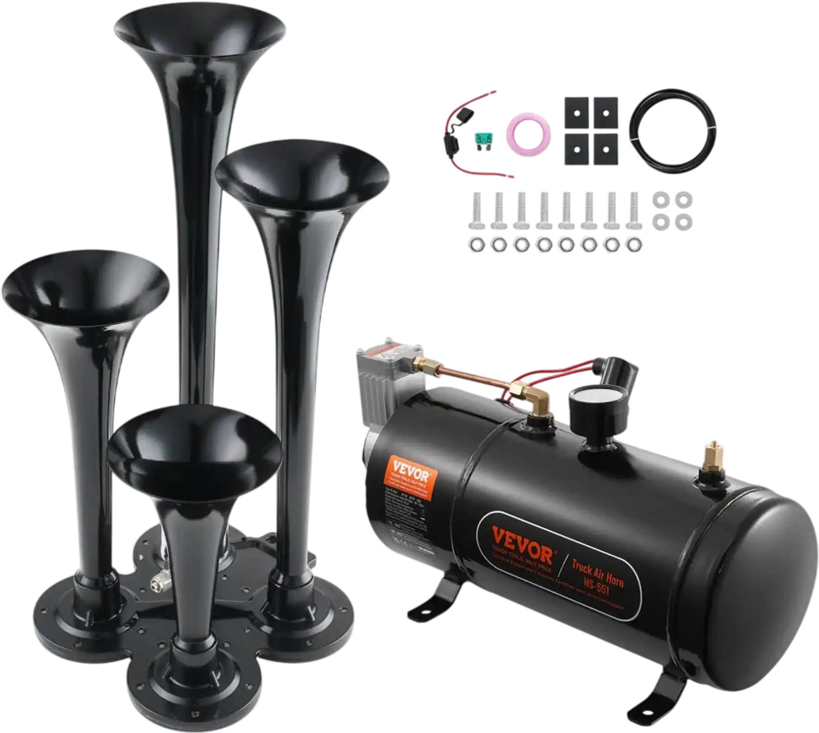 Vevor Train Horn Kit 4 Trumpet 150dB Air Horn with 12V Compressor and 0.8 Gal Tank New