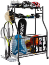 VEVOR Sports Equipment Garage Organizer, Rolling Ball Storage Cart on Wheels, Basketball Rack with Baskets & Hooks, Indoor/Outdoor Sports Gear and Toys Storage, Steel Sports Equipment Organizer, Black