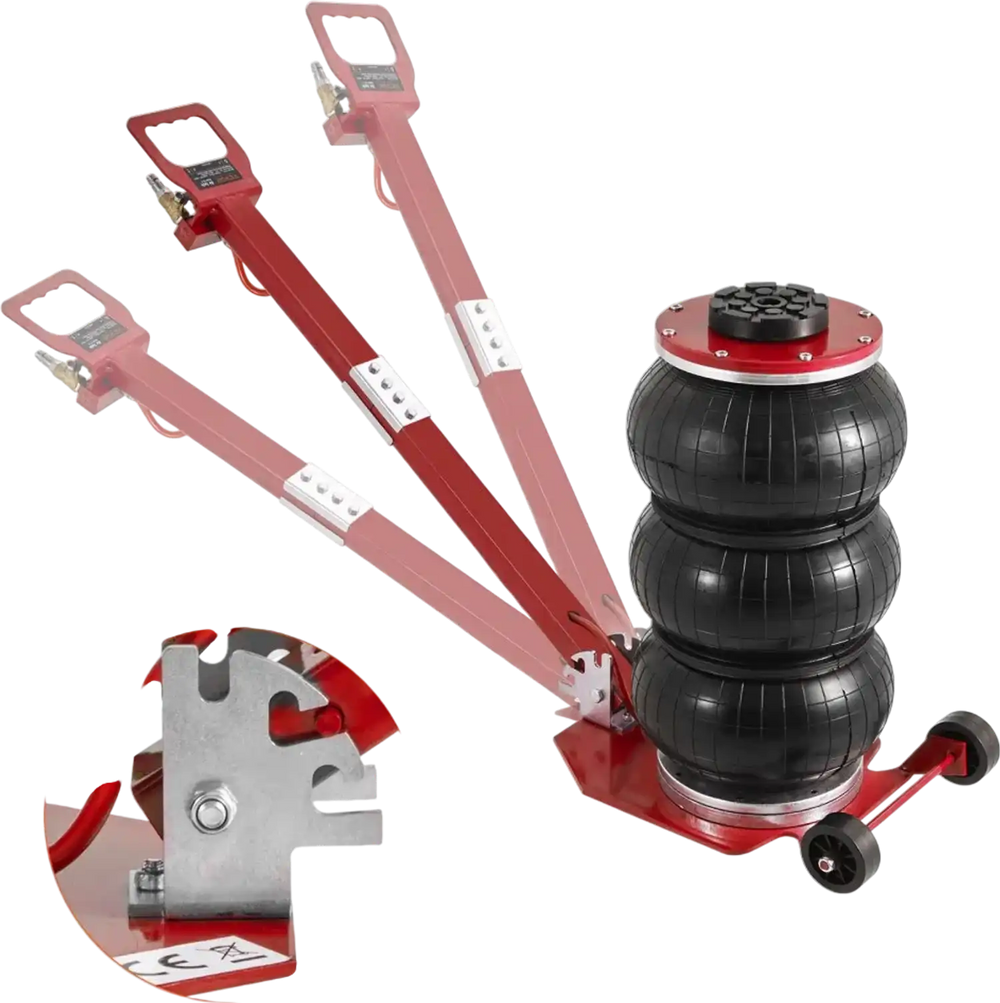 VEVOR Air Jack, 3 Ton/6600 lbs Triple Bag Air Jack, Airbag Jack with Six Steel Pipes, Lift up to 17.7", 3-5 s Fast Lifting Pneumatic Jack, with Adjustable Long Handle for Cars, Garages, Repair (Red)