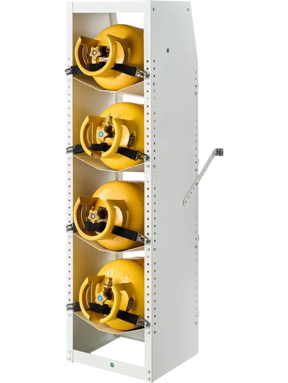 VEVOR Refrigerant Tank Rack, 14.8 x 13 x 52 inches, 4 Tiers for 4 Cylinder, with Top Storage Shelf, White Powder-Coated Carbon Steel, Cylinder Tank Rack for Cargo Van, Storing Oxygen, and Nitrogen