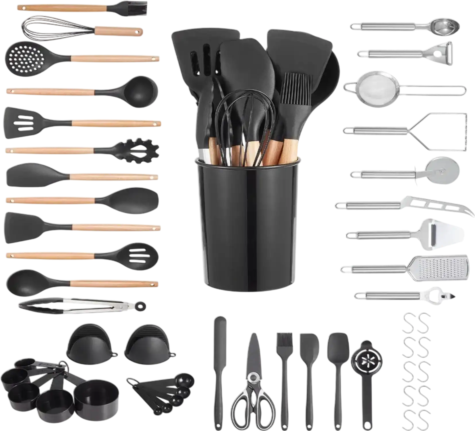 Vevor Kitchen Utensil Set 50-Piece Black Silicone Cooking Tools with Holder 428°F New
