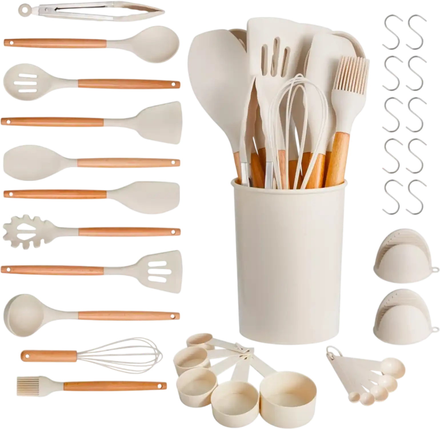 Vevor Kitchen Utensil Set 34-Piece Silicone Cooking Tools with Holder White New