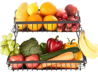 VEVOR 2 Tier Fruit Basket, Countertop Fruits Vegetable Bowl with Banana Hangers, Metal Wire Storage Stand for Kitchen Counter, Detachable Stackable Holder Organizer for Bread Snack Veggies, Black