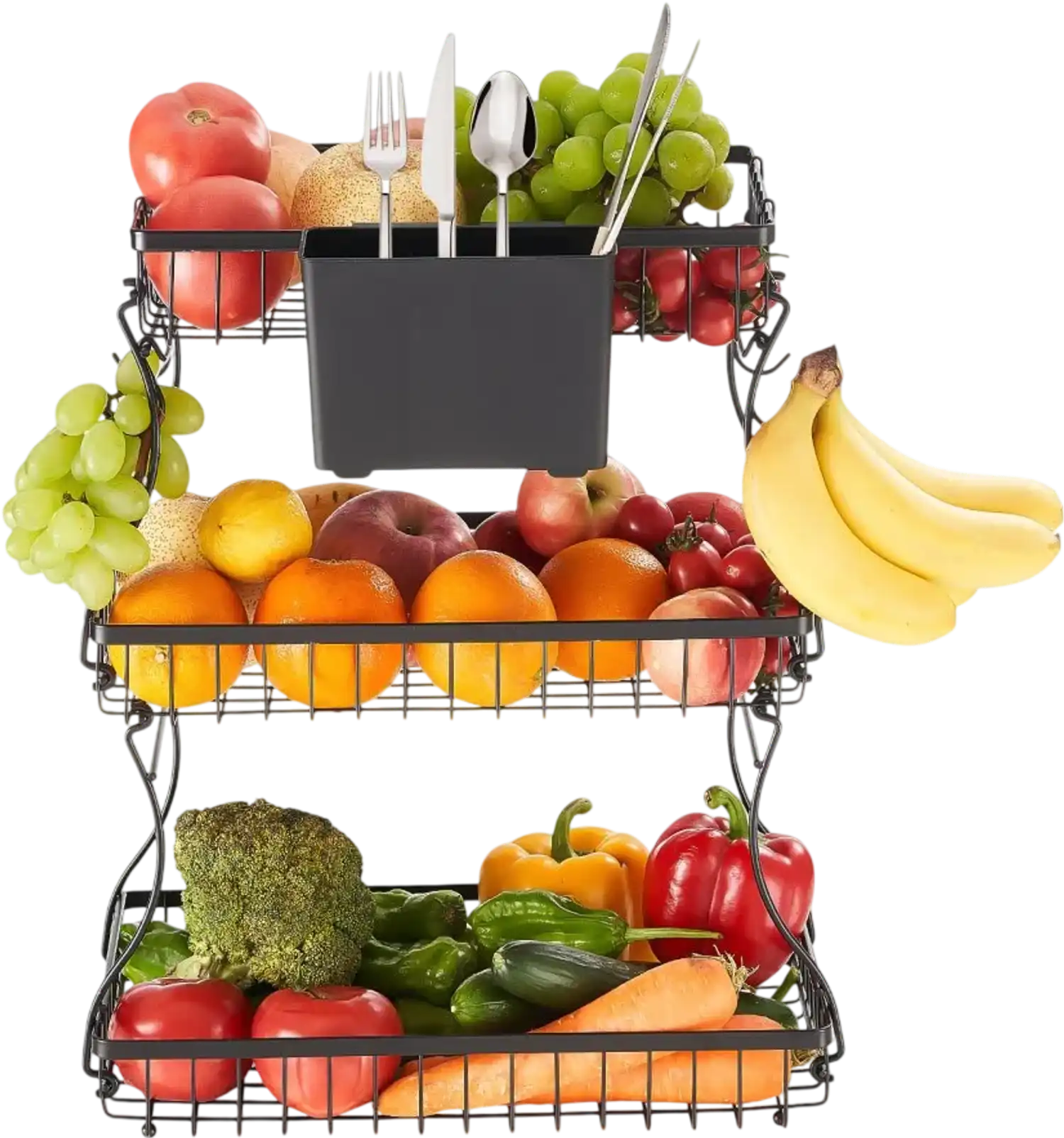 Vevor Fruit Basket 3-Tier Countertop Storage Stand with Banana Hangers New