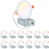 VEVOR 12 Pack 6 Inch LED Recessed Ceiling Light, 5CCT, Canless Wafer Downlight with Junction Box, 2700K/3000K/3500K/4000K/5000K Selectable, 1100 LM High Brightness 12W 120V, for Indoor Home Lighting