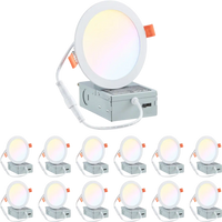 VEVOR 12 Pack 6 Inch LED Recessed Ceiling Light, 5CCT, Canless Wafer Downlight with Junction Box, 2700K/3000K/3500K/4000K/5000K Selectable, 1100 LM High Brightness 12W 120V, for Indoor Home Lighting