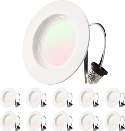VEVOR 10 Pack LED Recessed Lighting, 4 Inches, Retrofit Can Lights, 750 LM 9W 120V, Selectable 5CCT 2700K/3000K/3500K/4000K/5000K, 10% to 100% Dimmable, Compatible with E26 Base and TP24 Connector