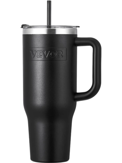 VEVOR 40 oz Insulated Water Bottle, Stainless Steel Sports Coffee Cup with Lid, Handheld Travel Coffee Mug Double Walled, Camping Hydration Flask Leakproof, for Indoor/Outdoor School, Work, Black