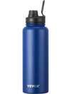 VEVOR 40 oz Insulated Water Bottle, Stainless Steel Camping & Hiking Hydration Flask with Wide Mouth Lid, Sports Coffee Cup Double Walled, Leakproof, for Indoor/Outdoor Use, FDA Listed,Blue