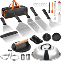 VEVOR 28PCS Griddle Accessories Kit, Flat Top Grill Accessory, Enlarged Spatula Gift Set, Stainless Steel Grilling Tools with Basting Cover, Tong, Burger Press, Carry Bag, for Outdoor BBQ Teppanyaki