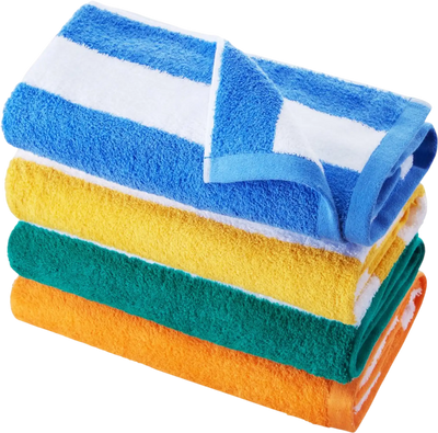 VEVOR Beach Towel, 4 Pack Oversized Beach Towels, 30 x 60 in Cabana Striped Large Pool Towel, 100% Cotton Soft and Quickly Dry Thick Swimming Towels, for Vacation, Swimming, Beaches, and Bathroom