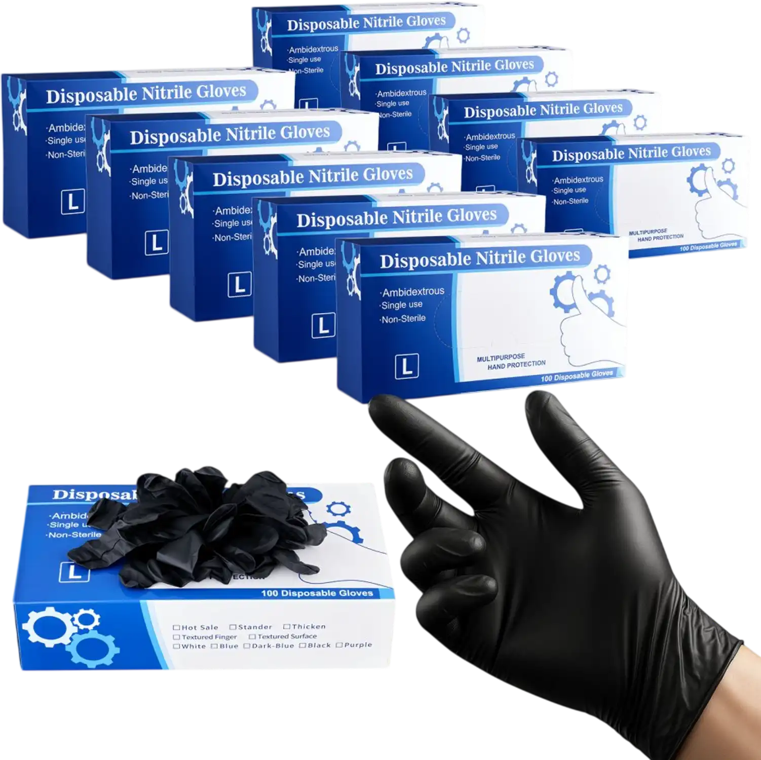 Vevor Disposable Gloves Black Nitrile 4.5 mil Latex & Powder-Free Food-Grade 1000 Count Large New