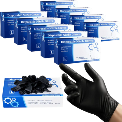 Vevor Disposable Gloves Black Nitrile 4.5 mil Latex & Powder-Free Food-Grade 1000 Count Large New