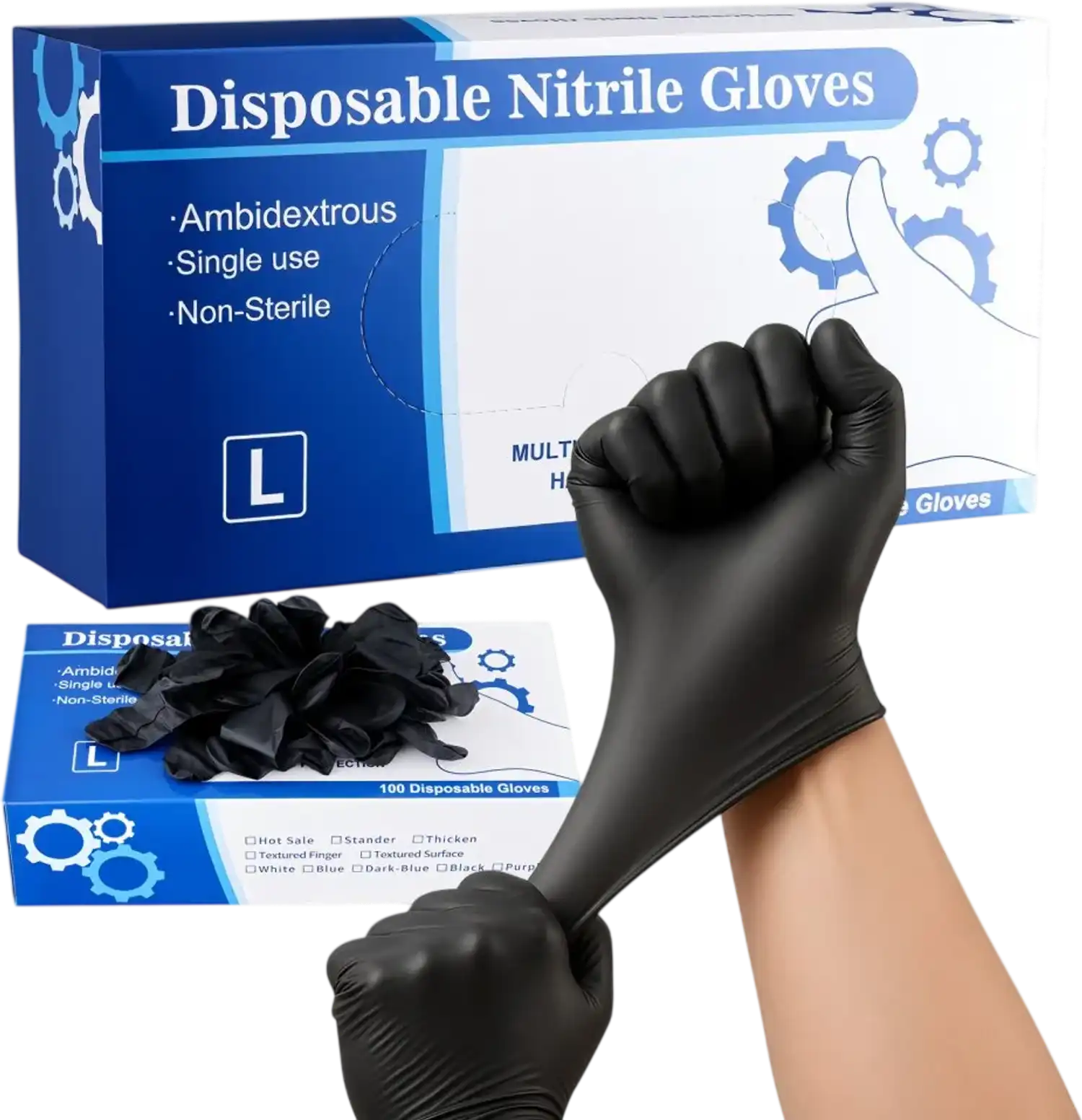 Vevor Disposable Gloves Black Nitrile 4.5 mil Latex & Powder-Free 100 Count Large New