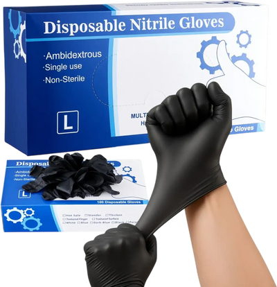 Vevor Disposable Gloves Black Nitrile 4.5 mil Latex & Powder-Free 100 Count Large New