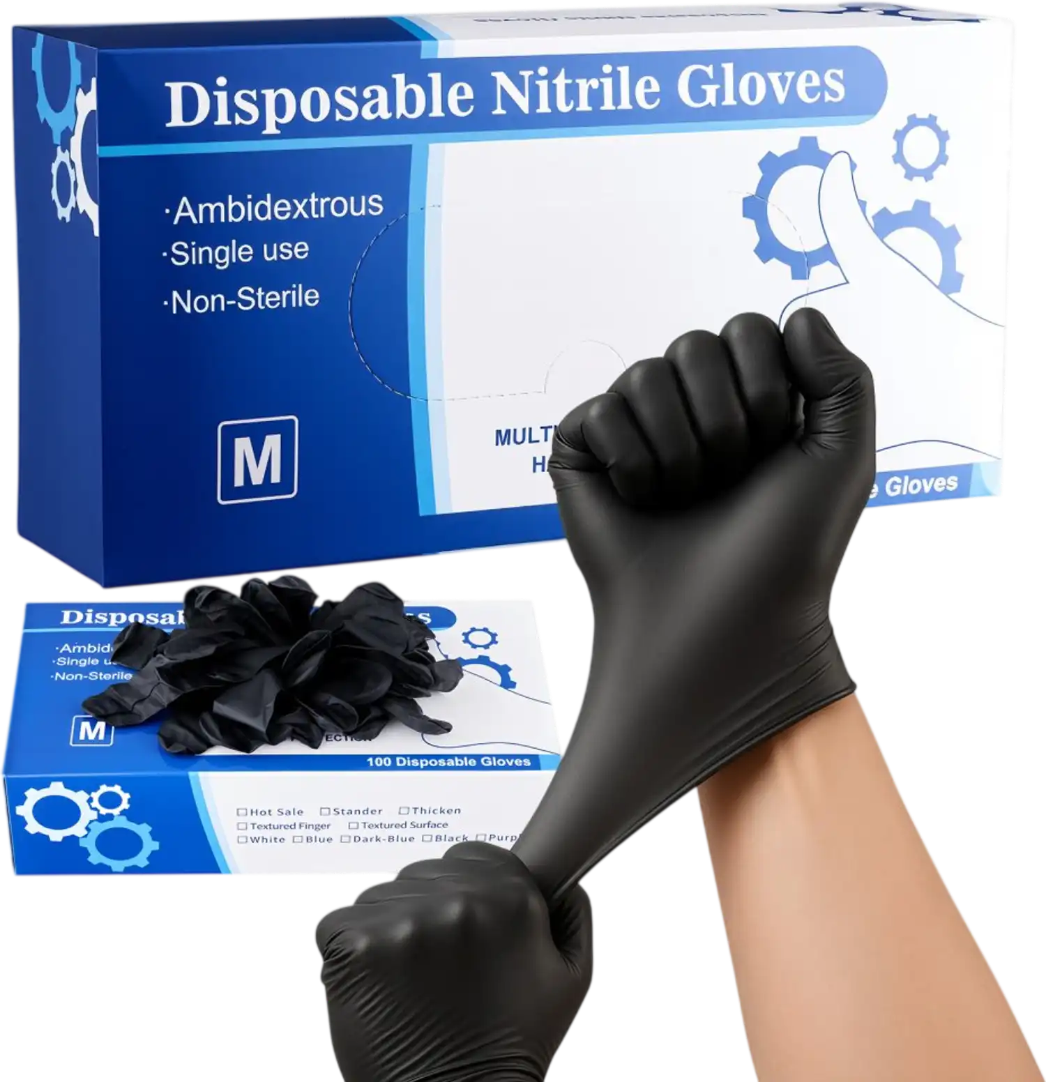 Vevor Disposable Gloves Black Nitrile 4.5 mil Latex & Powder-Free 100 Count Medium New