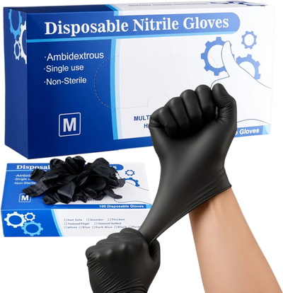 VEVOR Disposable Gloves, 4.5 Mil Black Nitrile Gloves with Textured Fingertips, Latex & Powder-Free, Food-Grade, Puncture Resistance, Ideal for Medical Exams, Cooking and Cleaning, 100 Count, Medium