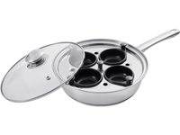 VEVOR Egg Poacher Pan, 4-Cup Poached Egg Maker, Stainless Steel Poaching Pan and Frying Skillet, with 4 Nonsitck Detachable Large Cups, Lid, and Silicone Spatula, Compatible with Induction Stovetop