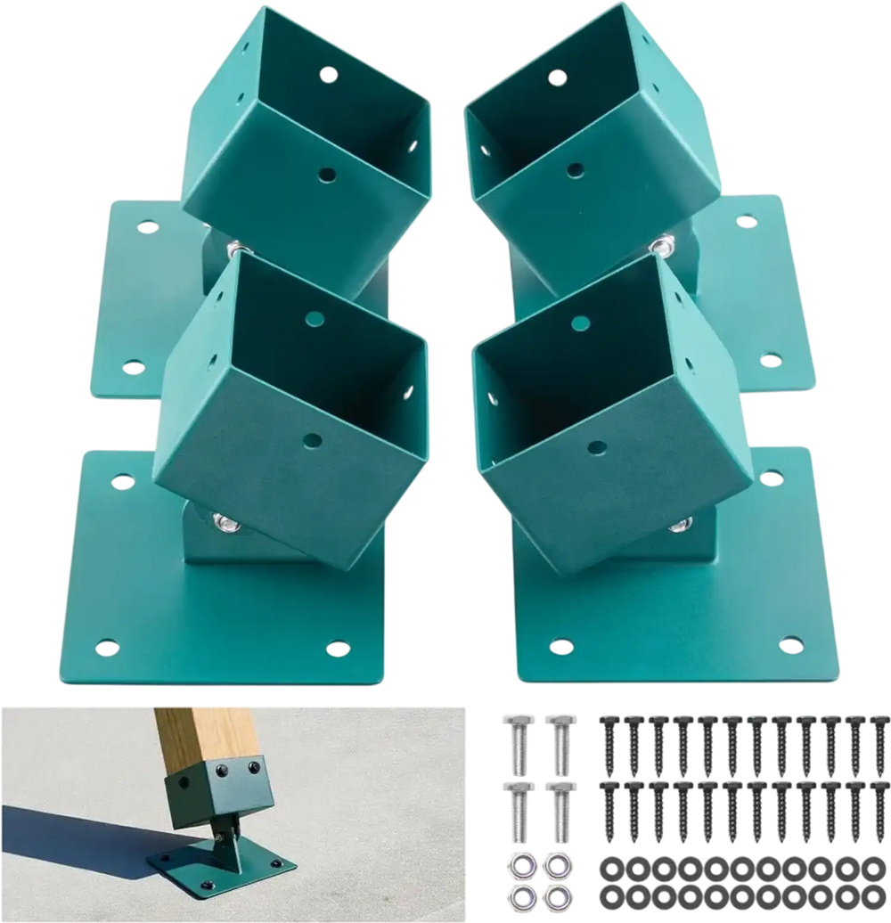 VEVOR Swing Set Brackets, 4 Pack Heavy Duty Swing Set Leveling Hardware, Fits 4 x 4 in Post (Actual 3.6 x 3.6 in), 45°-60° Angle Range, Stainless Steel Anchor Level Kit on Uneven Grass Wooden Ground
