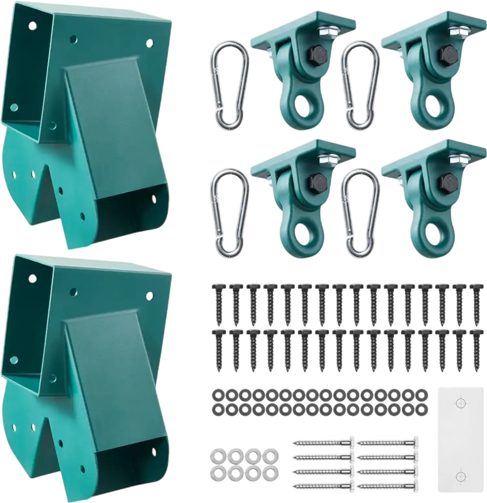 VEVOR Swing Set Brackets, Heavy-Duty A-frame Set Hardware, with 2 A-Frame Swing Brackets & 4 Hangers, Sturdy for Playground Backyard Park Equipment Mounting Parts Outdoor, Hardware Included, Green