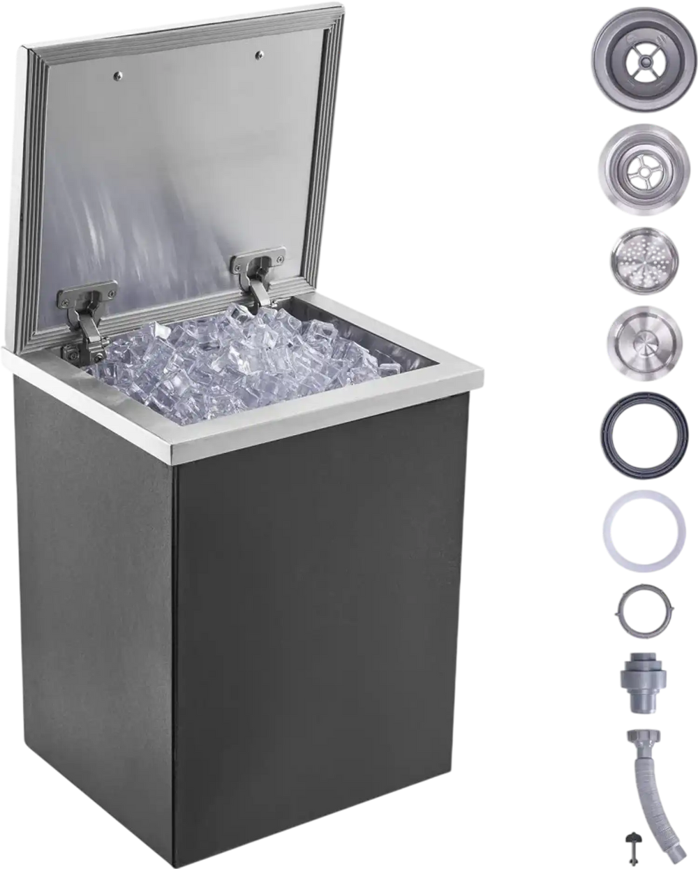 VEVOR Drop in Ice Chest, 14"L x 12"W x 18"H Stainless Steel Ice Cooler, Commercial Ice Bin with Hinged Cover, 40 qt Outdoor Kitchen Ice Bar, Drain-pipe and Drain Plug Included, for Cold Wine Beer