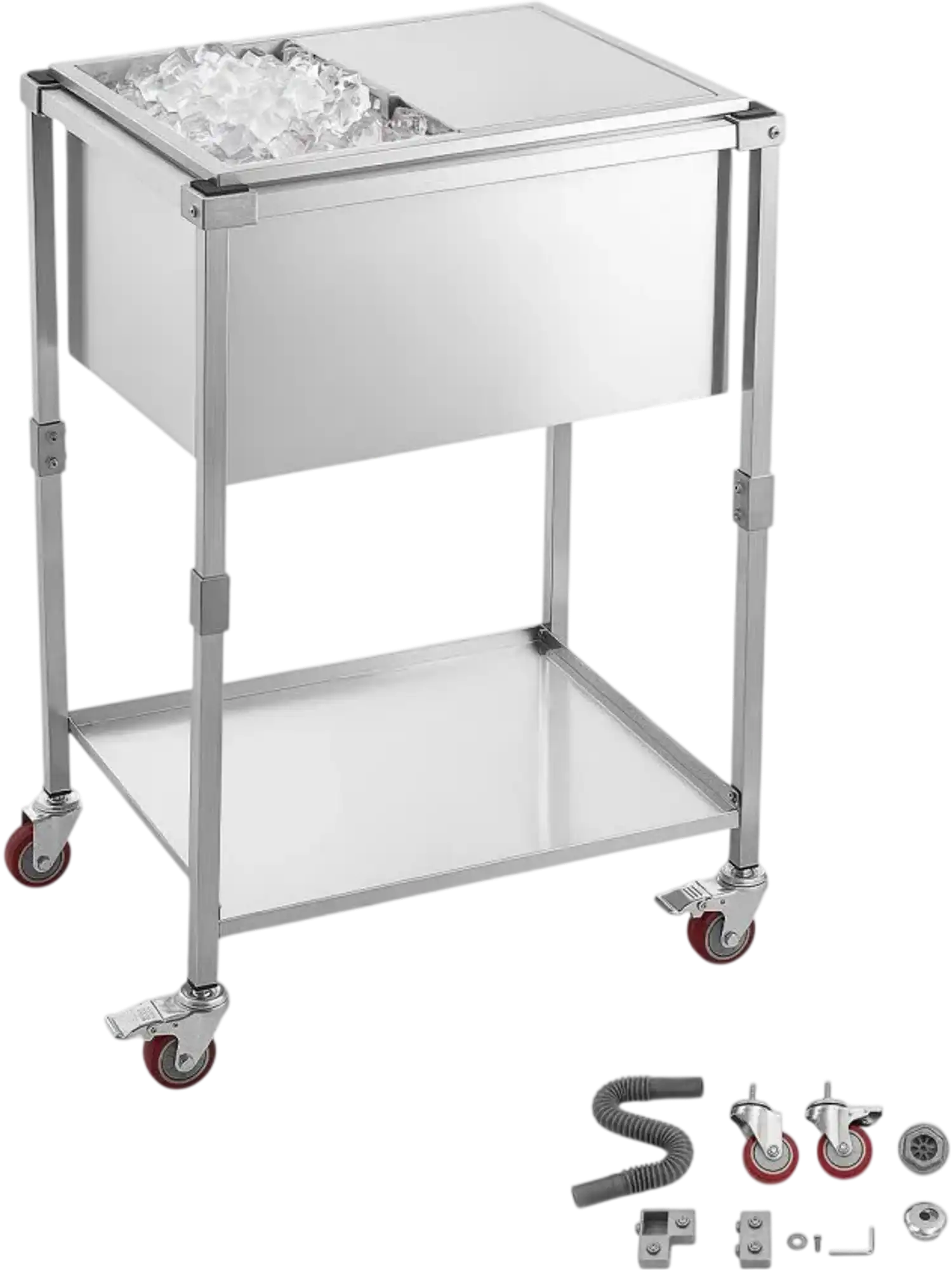 Vevor Cooler Cart Rolling Ice Chest 44.8 Qt Stainless Steel Outdoor Trolley with Wheels and Sliding Lid New