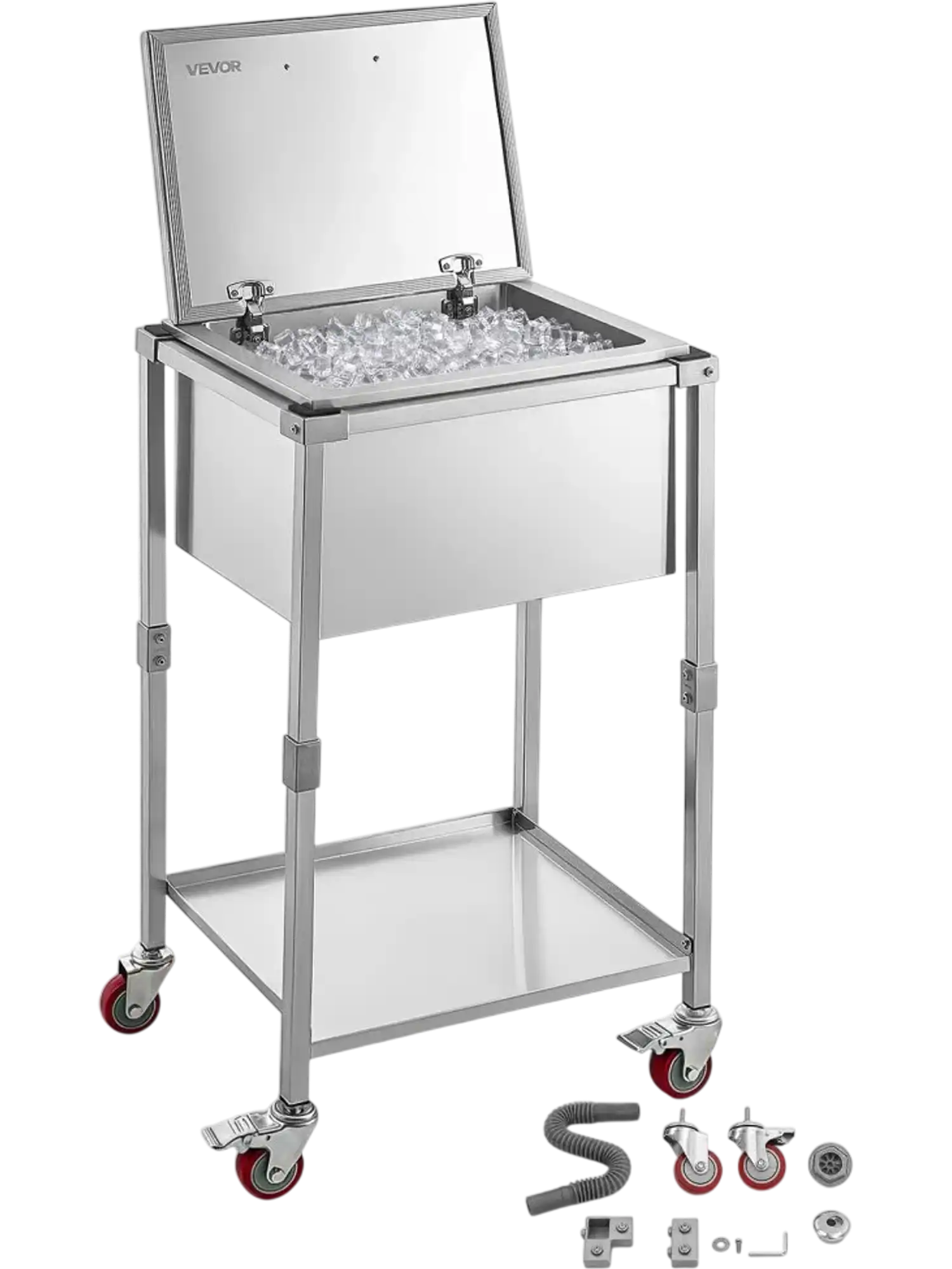 Vevor Ice Chest Cooler Cart Rolling Stainless Steel 57.7 Qt Outdoor Stand-Up Cooler Trolley New