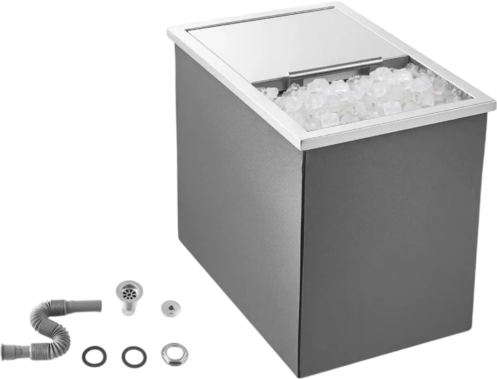 VEVOR Drop in Ice Chest, 18"L x 12"W x 15"H Stainless Steel Drop in Cooler, 28.6 Quart Commercial Ice Bin with Sliding Lid for Outdoor Kitchen Patio Bar, Drain-pipe Set Included, for Cold Wine Beer