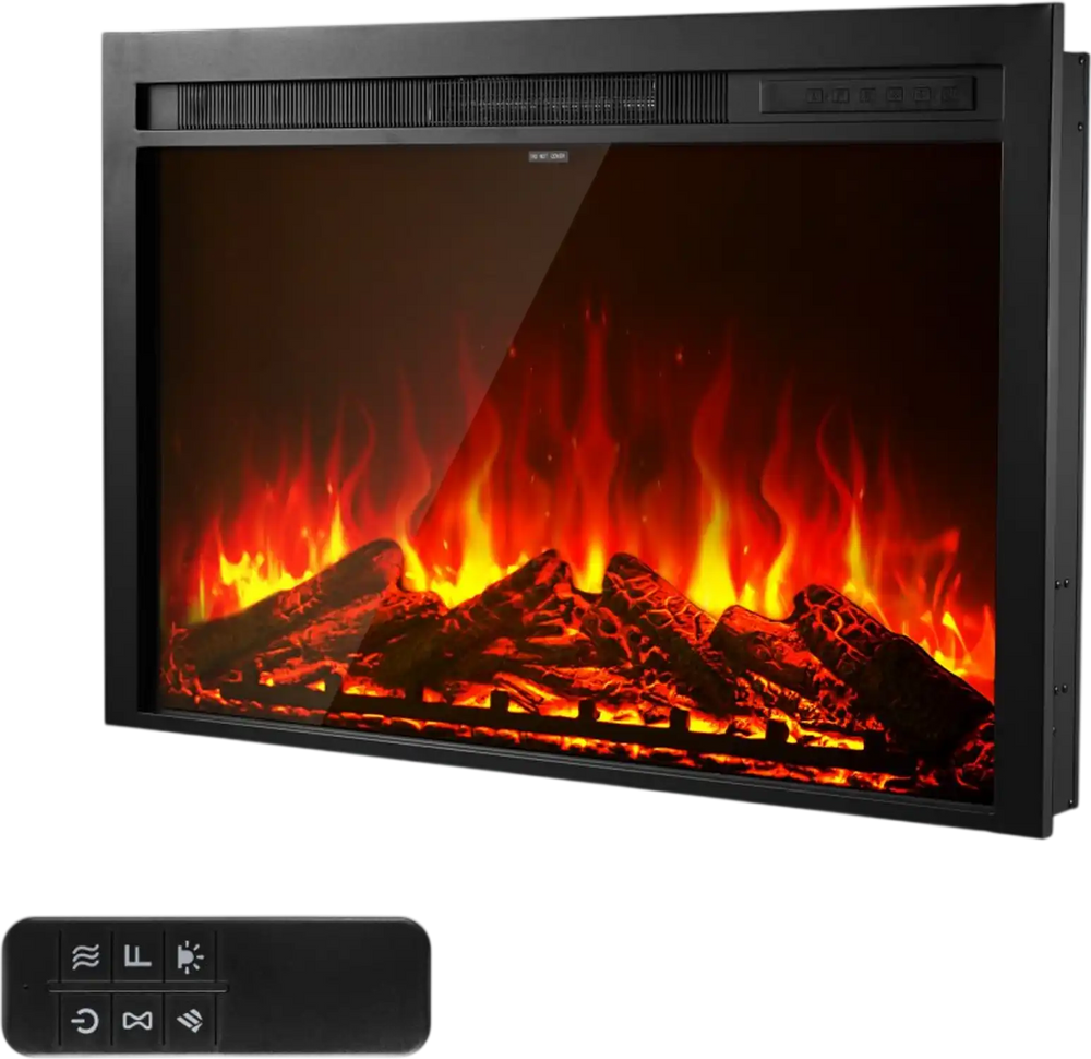 VEVOR Electric Fireplace Insert, 40 inch Recessed and Wall Mounted with Adjustable Flame Color Brightness & 8h Timer & Remote Control, Indoor Heater w/ 750W/1500W Dual Heating Modes, 5000BTU Black