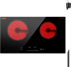 VEVOR Electric Cooktop, 24 inch 2 Burners Built-in Electric Stove Top, 1800W Ceramic Top Radiant Cooktop with Glass Panel, Touch Control, Timer, Child Lock, 9 Heat Level, Residual Heat Indicator, 120V