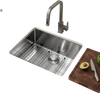 VEVOR 27-inch Kitchen Undermount Single Bowl Sinks, Stainless Steel Drop-In Farmhouse Basin with Accessories, Household Dishwasher Sinks for RV, Prep Kitchen, Laundry Room, Bar