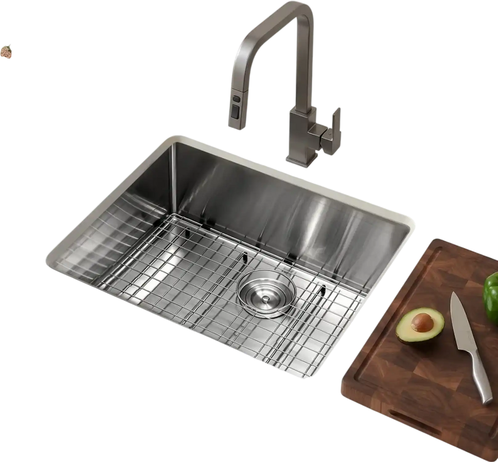VEVOR 27-inch Kitchen Undermount Single Bowl Sinks, Stainless Steel Drop-In Farmhouse Basin with Accessories, Household Dishwasher Sinks for RV, Prep Kitchen, Laundry Room, Bar